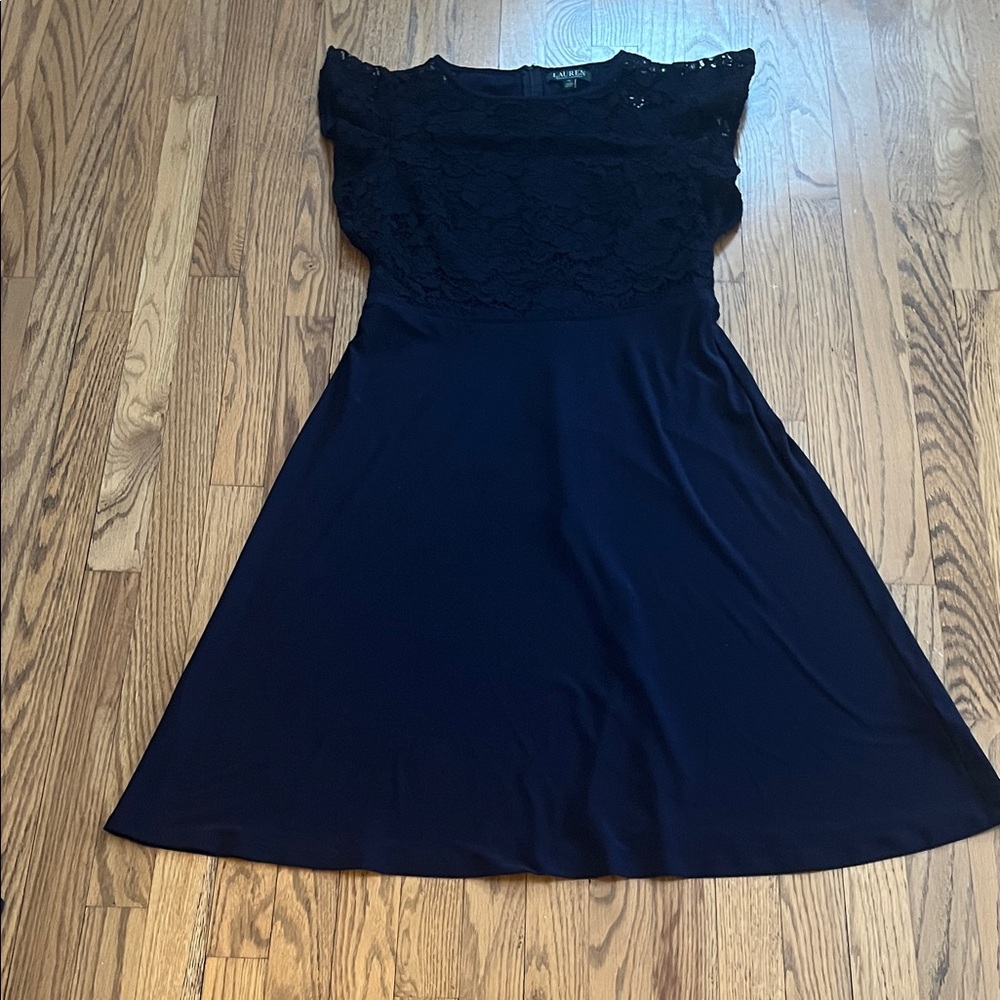 Lauren Ralph Lauren Navy Lace Dress with Flutter Sleeves